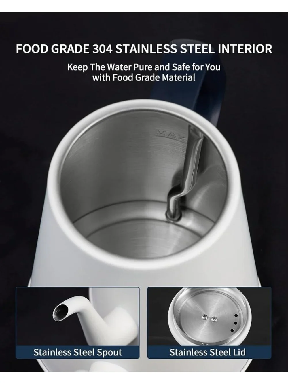 1.0L White Gooseneck Electric Kitchen Kettles Stainless Steel BPA Free Pour Over